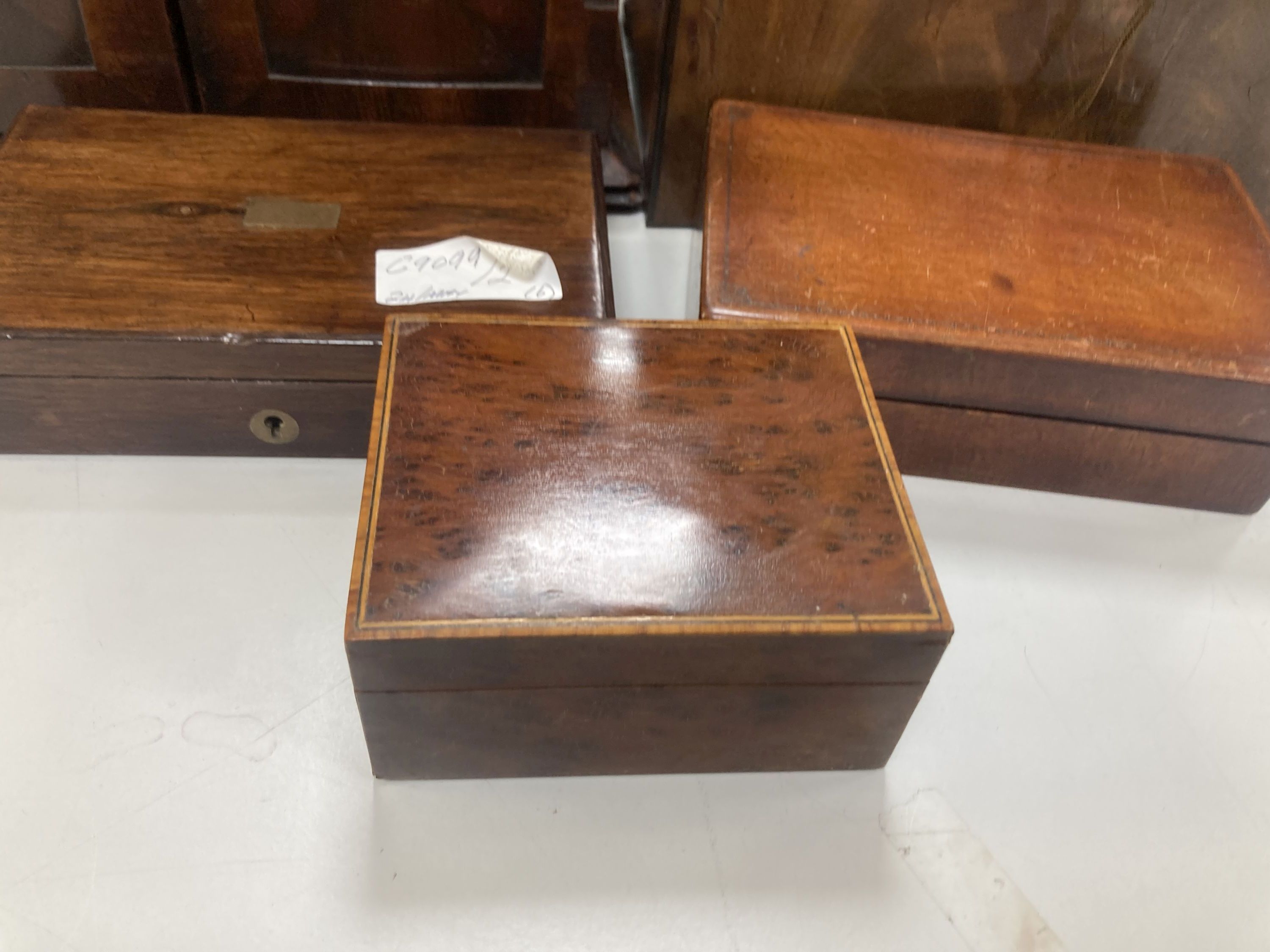 A Victorian mahogany box, collectors cabinet and four other boxes